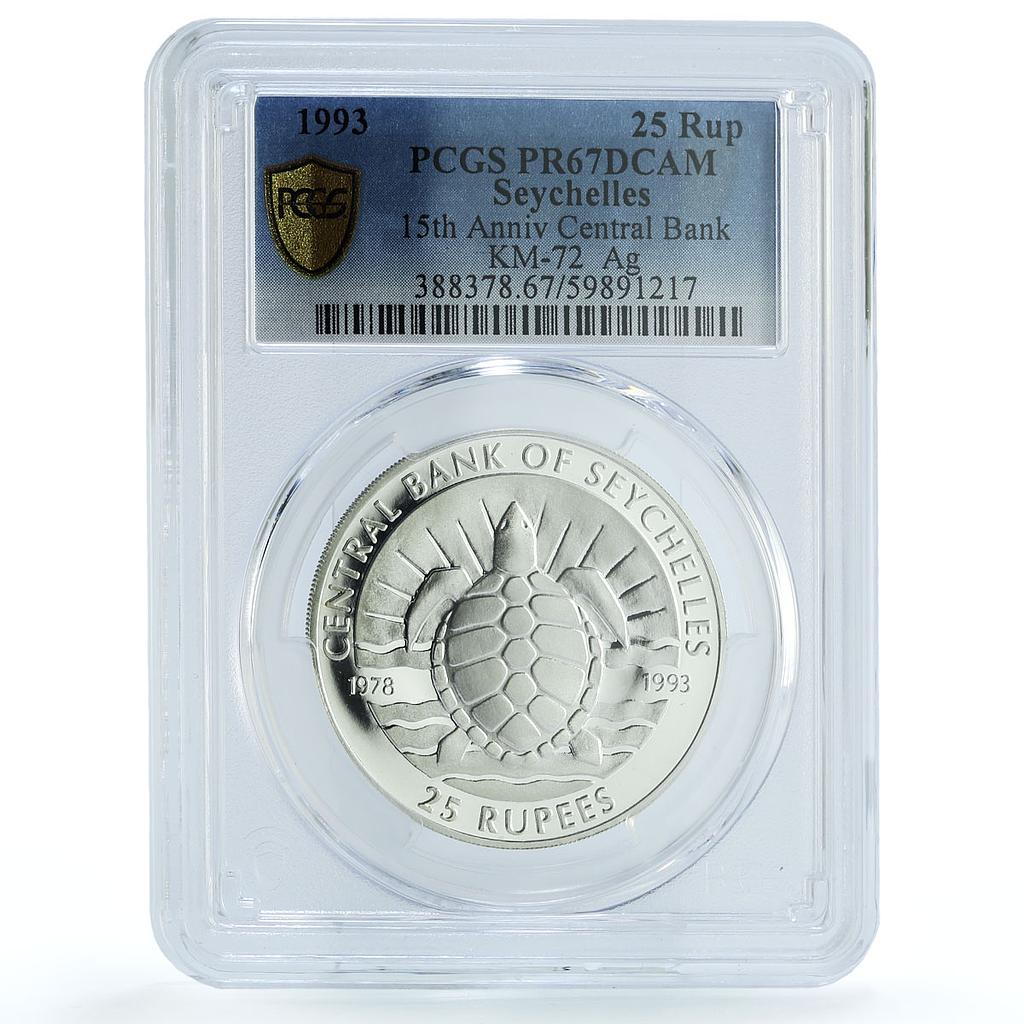 Seychelles 25 rupees Central Bank KM-72 Turtle PR 67 PCGS silver coin 1993 Seychelles 25 rupees Central Bank KM-72 Turtle PR 67 PCGS silver coin 1993