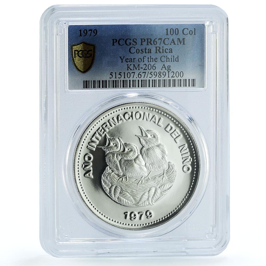 Costa Rica 100 colones Year of the Child KM-206 Bird PR 67 PCGS silver coin 1979 Costa Rica 100 colones Year of the Child KM-206 Bird PR 67 PCGS silver coin 1979