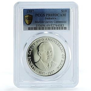 Jamaica 10 dollars Marcus Garvey KM-128 Politics PR 69 PCGS silver coin 1987