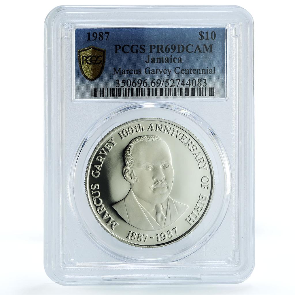 Jamaica 10 dollars Marcus Garvey KM-128 Politics PR 69 PCGS silver coin 1987 Jamaica 10 dollars Marcus Garvey KM-128 Politics PR 69 PCGS silver coin 1987