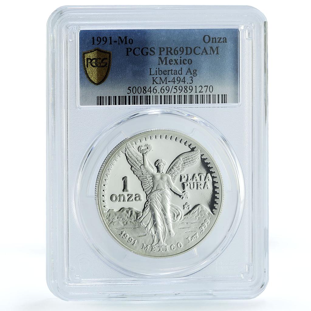Mexico 1 onza Libertad Angel of Independence KM-494.3 PR69 PCGS silver coin 1991 Mexico 1 onza Libertad Angel of Independence KM-494.3 PR69 PCGS silver coin 1991