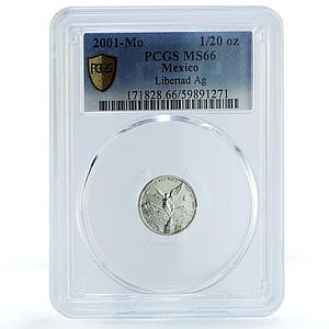 Mexico 1/20 onza Libertad Angel Independence KM-609 MS 66 PCGS silver coin 2001