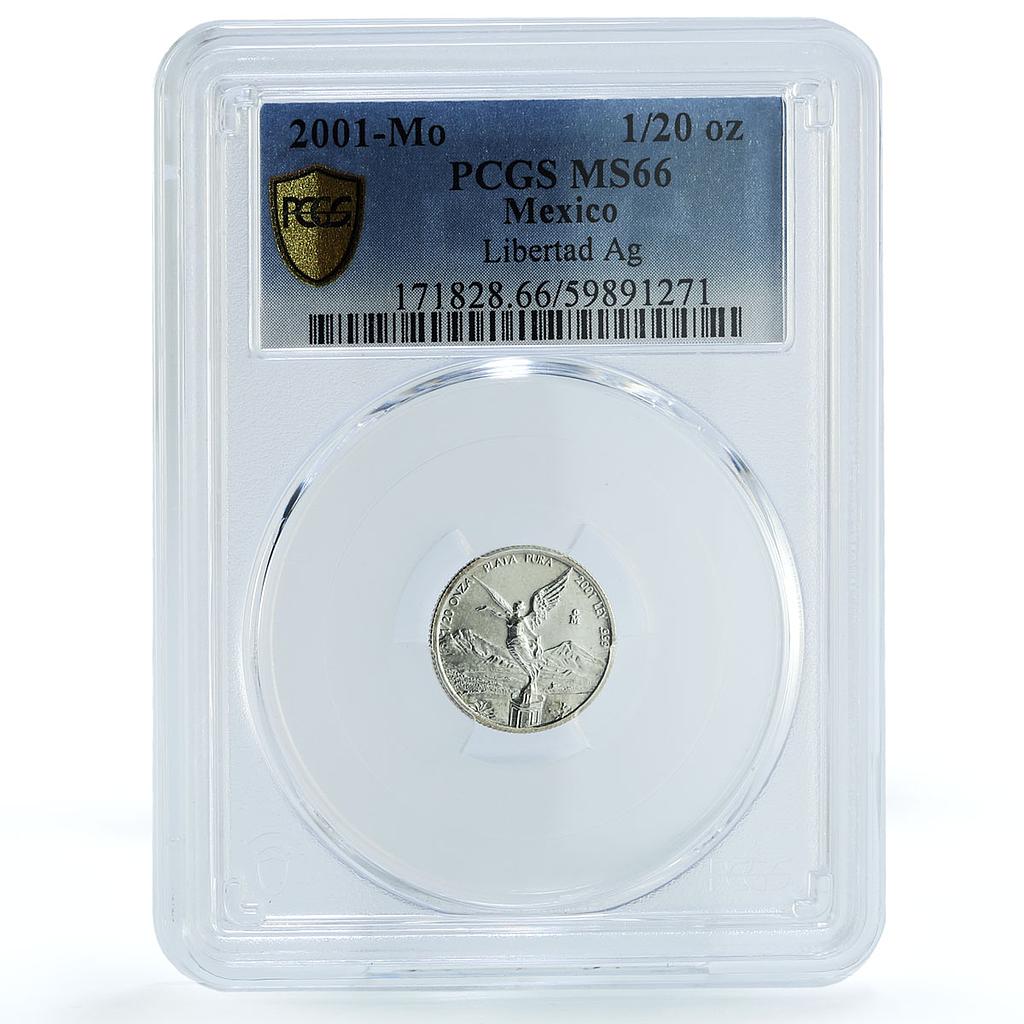 Mexico 1/20 onza Libertad Angel Independence KM-609 MS 66 PCGS silver coin 2001 Mexico 1/20 onza Libertad Angel Independence KM-609 MS 66 PCGS silver coin 2001