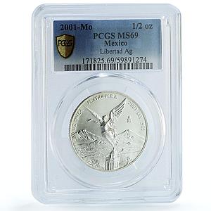 Mexico 1/2 onza Libertad Angel of Independence KM-612 MS69 PCGS silver coin 2001
