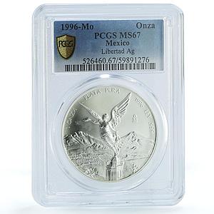 Mexico 1 onza Libertad Angel of Independence KM-613 MS 67 PCGS silver coin 1996
