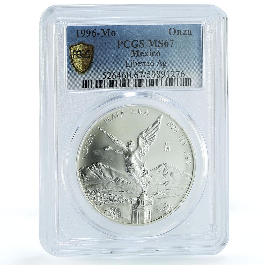Mexico 1 onza Libertad Angel of Independence KM-613 MS 67 PCGS silver coin 1996