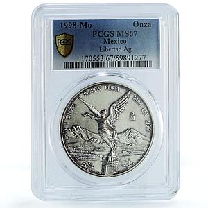Mexico 1 onza Libertad Angel of Independence KM-613 MS 67 PCGS silver coin 1998