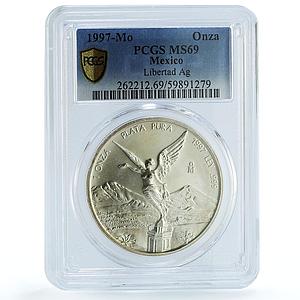 Mexico 1 onza Libertad Angel of Independence KM-613 MS 69 PCGS silver coin 1997