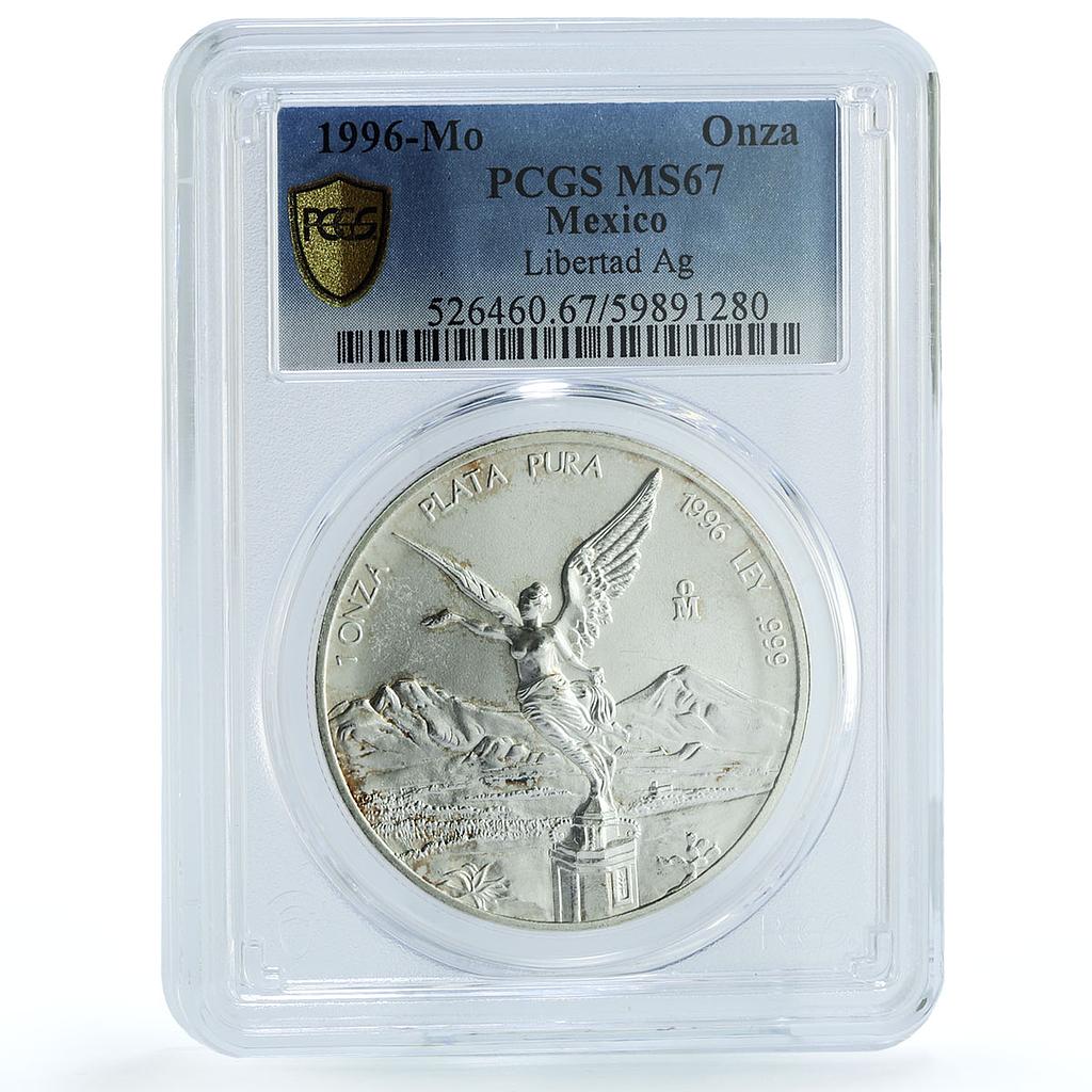 Mexico 1 onza Libertad Angel of Independence KM-613 MS 67 PCGS silver coin 1996