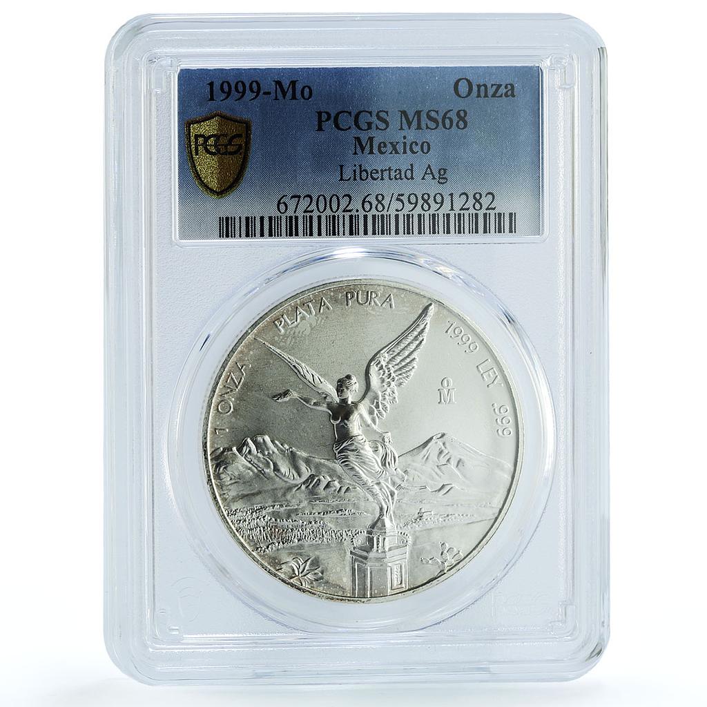 Mexico 1 onza Libertad Angel of Independence KM-613 MS 68 PCGS silver coin 1999