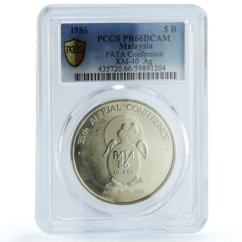 Malaysia 5 ringgit PATA Conference KM-40 Turtle PR 66 PCGS silver coin 1986