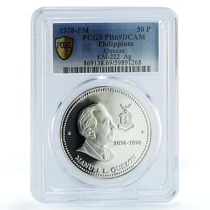Philippines 50 piso Manuel Quezon KM-222 PR 69 PCGS silver coin 1978