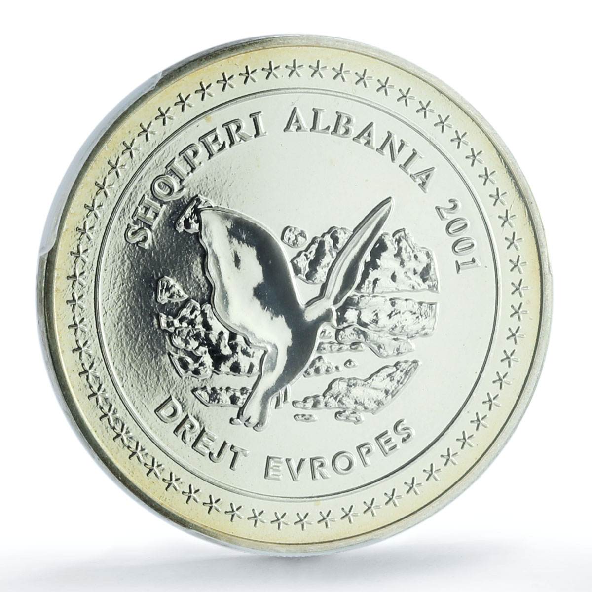 Albania 100 leke European Integration KM-84 Dove Bird MS69 PCGS silver coin 2001