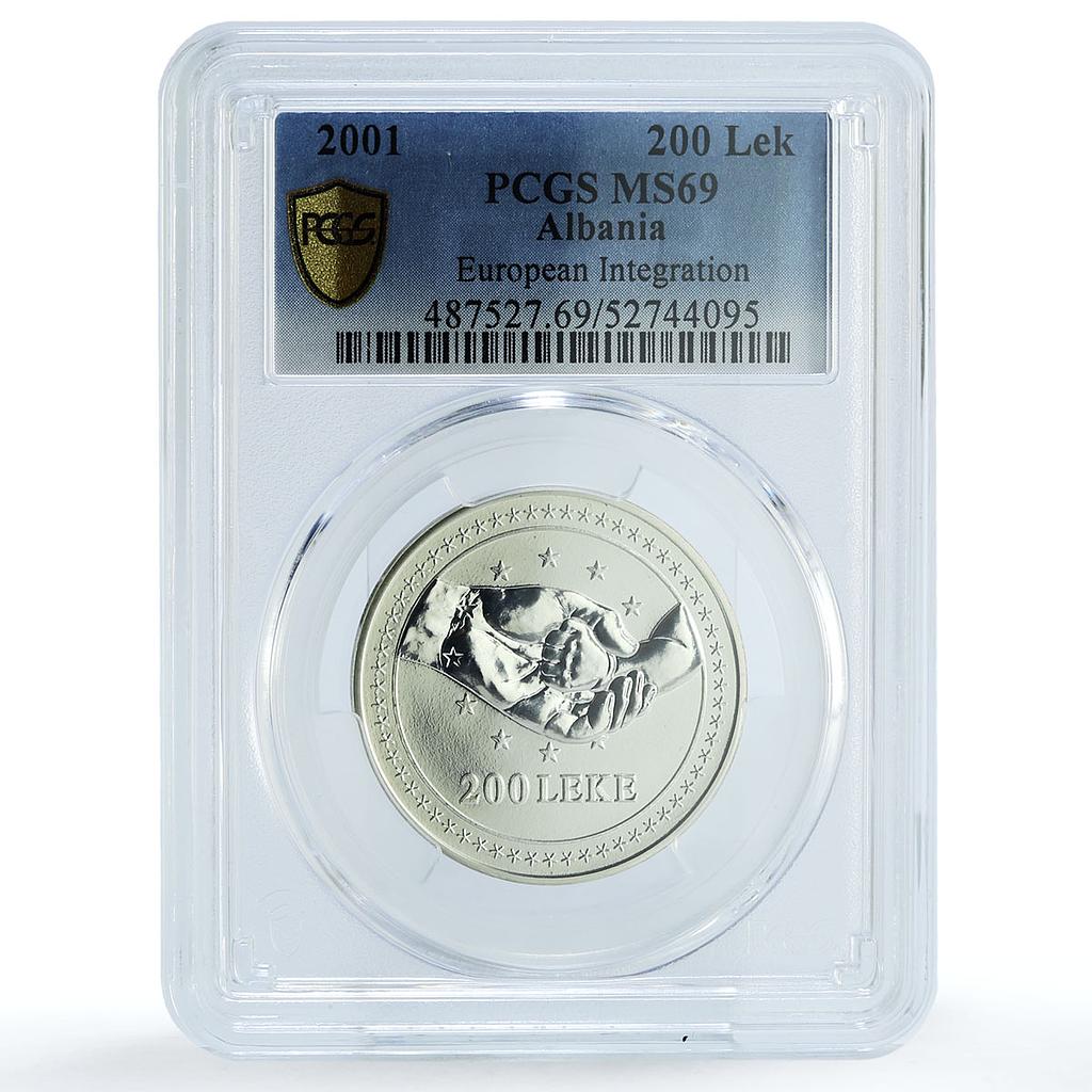 Albania 200 leke European Integration KM-85 Dove Bird MS69 PCGS silver coin 2001