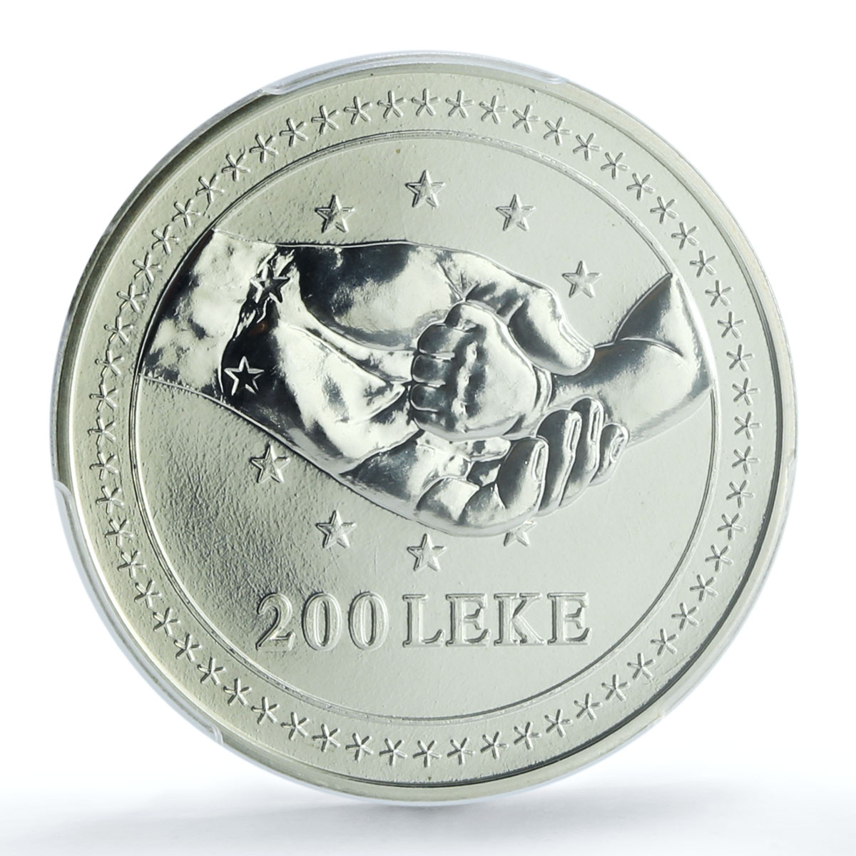Albania 200 leke European Integration KM-85 Dove Bird MS69 PCGS silver coin 2001