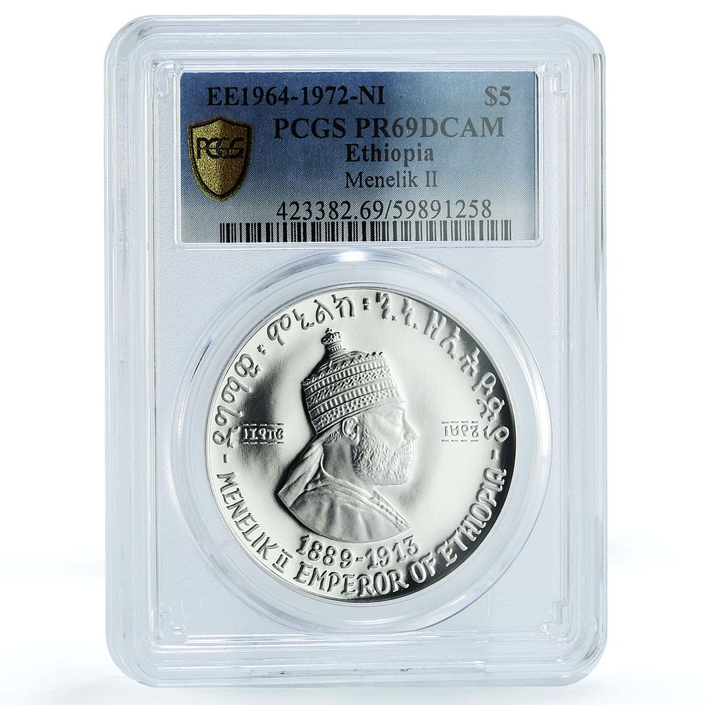 Ethiopia 5 dollars Emperor Menelik II KM-50 PR 69 PCGS silver coin 1972