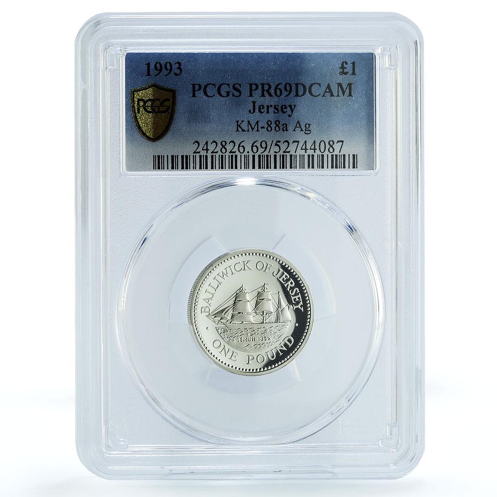 Jersey 1 pound Elizabeth II Gemini KM-88a Ship PR 69 PCGS silver coin 1993