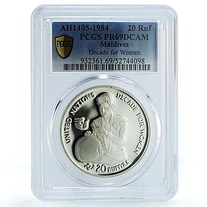 Maldives 20 rufiyaa Decade For Women KM-74 PR 69 PCGS silver coin 1984