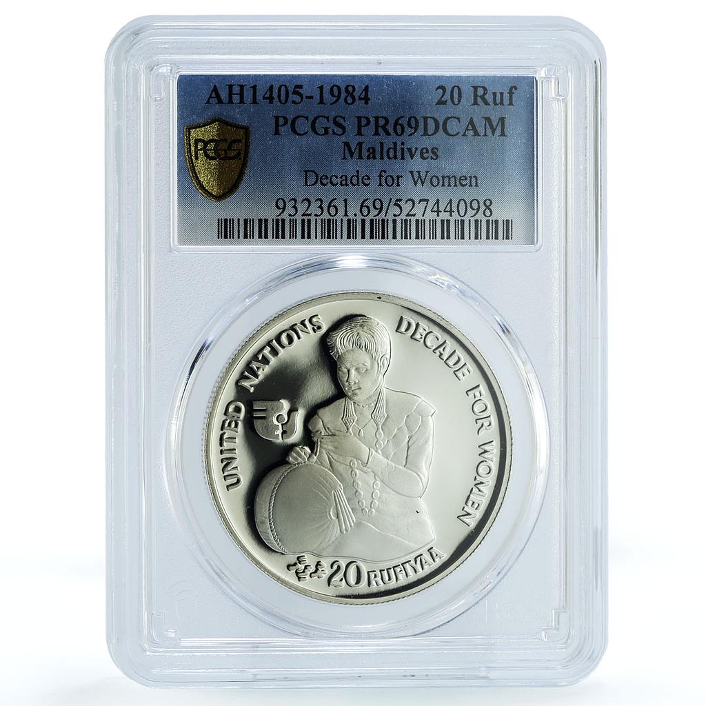 Maldives 20 rufiyaa Decade For Women KM-74 PR 69 PCGS silver coin 1984