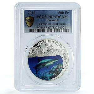 Rwanda 500 francs Caribbean Reef Shark KM-73 Fauna PR 69 PCGS silver coin 2010