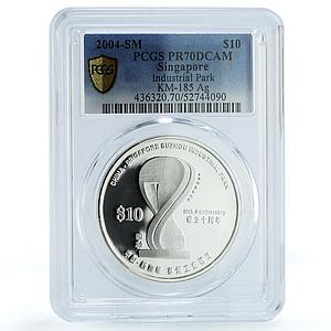 Singapore 10 dollars Industrial Park China KM-185 PR 70 PCGS silver coin 2004