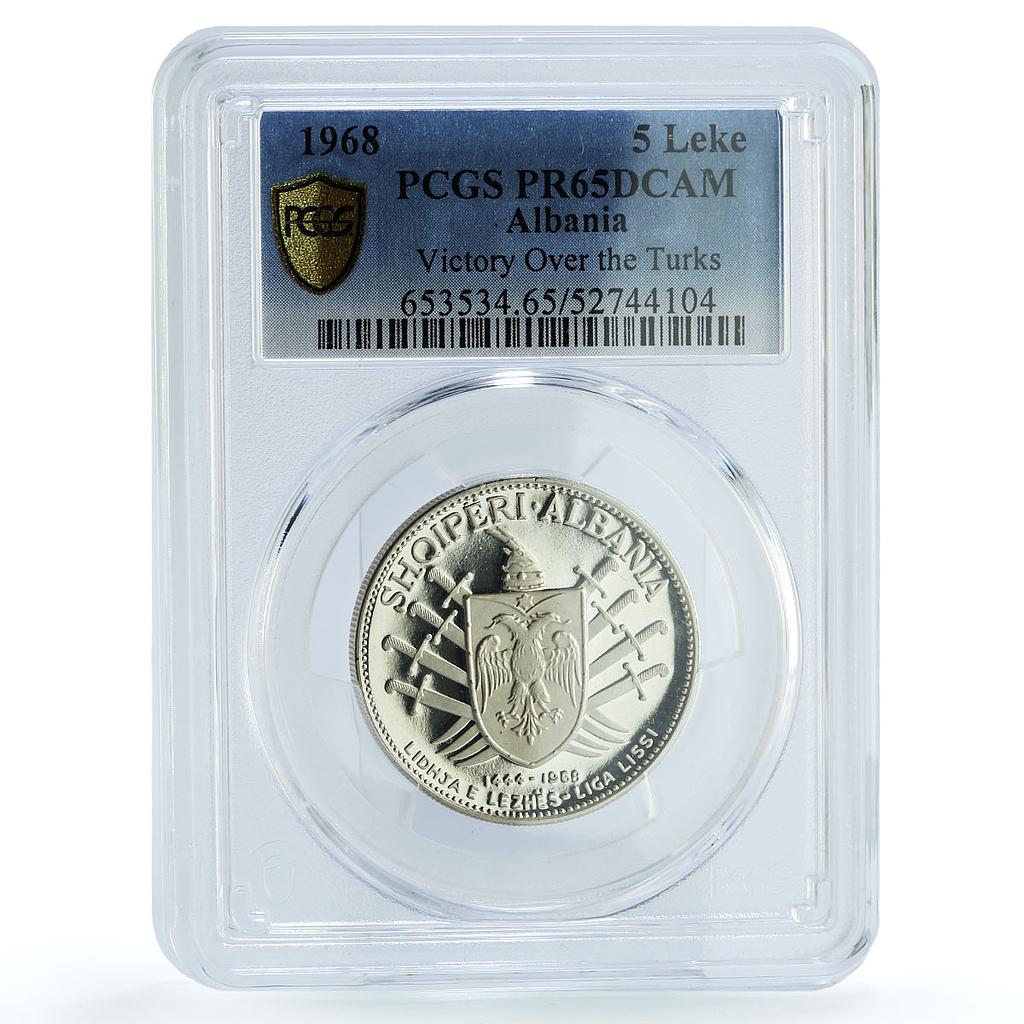 Albania 5 leke League of Lezhe Skanderbeg KM-49.1 PR 65 PCGS silver coin 1968 Albania 5 leke League of Lezhe Skanderbeg KM-49.1 PR 65 PCGS silver coin 1968