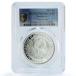 Denmark 500 kroner Yacht Dannebrog KM-929 Ship PR 69 PCGS silver coin 2008