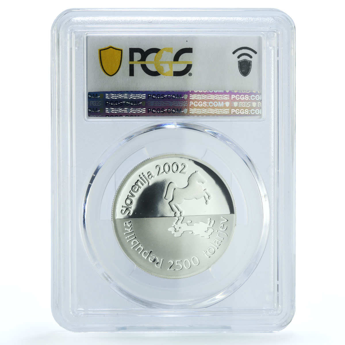 Slovenia 2500 tolarjev Chess Olympiad KM-48 Horse PR 67 PCGS silver coin 2002 Slovenia 2500 tolarjev Chess Olympiad KM-48 Horse PR 67 PCGS silver coin 2002