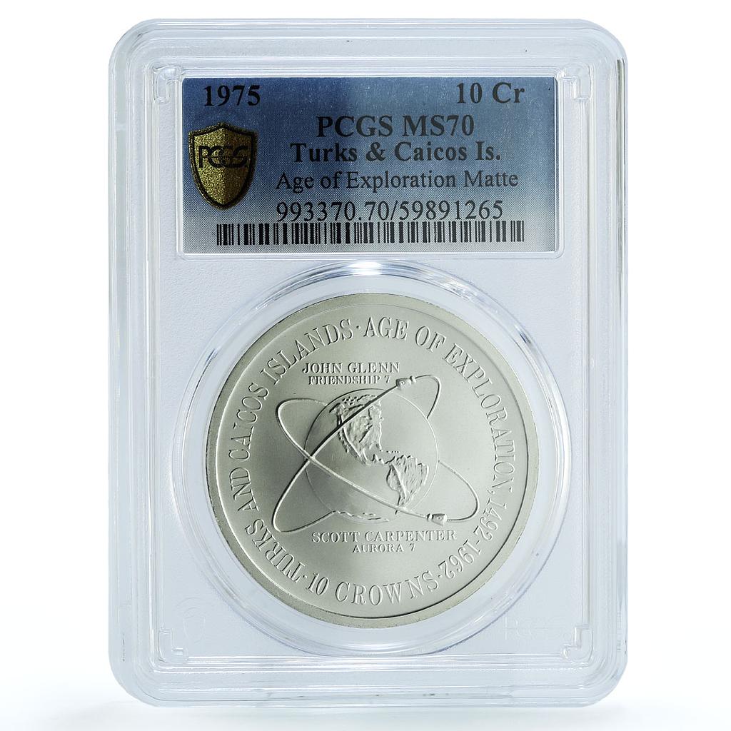 Turks and Caicos 10 crowns Age of Exploration KM-7 MS 70 PCGS silver coin 1975 Turks and Caicos 10 crowns Age of Exploration KM-7 MS 70 PCGS silver coin 1975