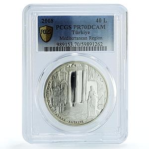 Turkey 40 lira Mediterranean Adana Antalya KM-1230 PR 70 PCGS silver coin 2008