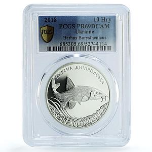 Ukraine 10 hryvnias Barbus Borysthenicus KM-922 Fish PR 69 PCGS silver coin 2018