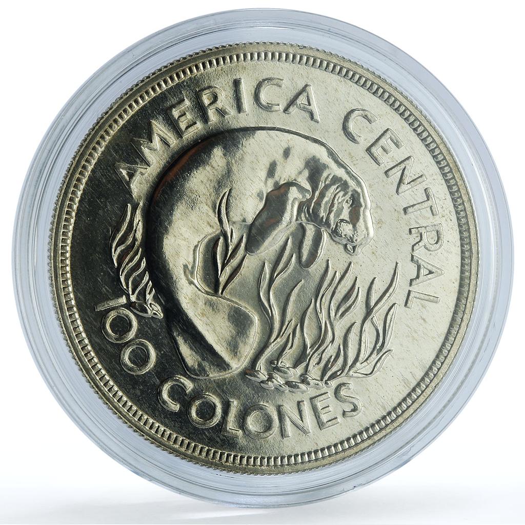 Costa Rica 100 colones Manatee KM-201 Conservation Fauna silver coin 1974 Costa Rica 100 colones Manatee KM-201 Conservation Fauna silver coin 1974