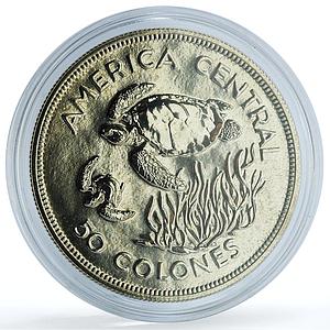 Costa Rica 50 colones Green Turtle KM-200 Conservation Fauna silver coin 1974