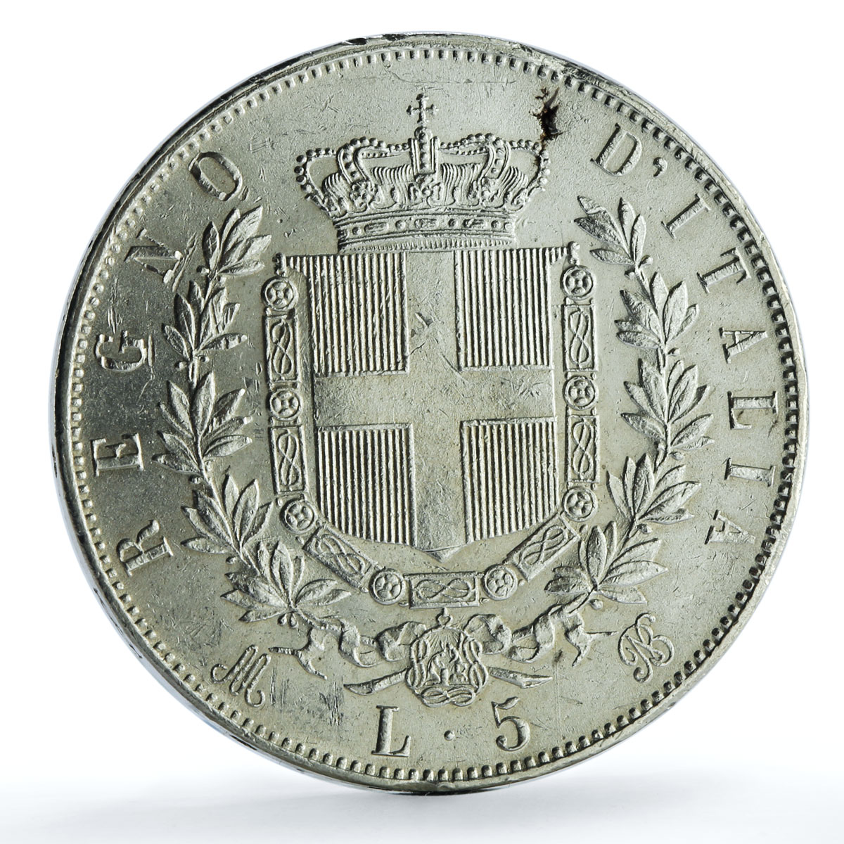 Italy 5 lire Victor Emmanuel II KM-8.3 silver coin 1873 BN