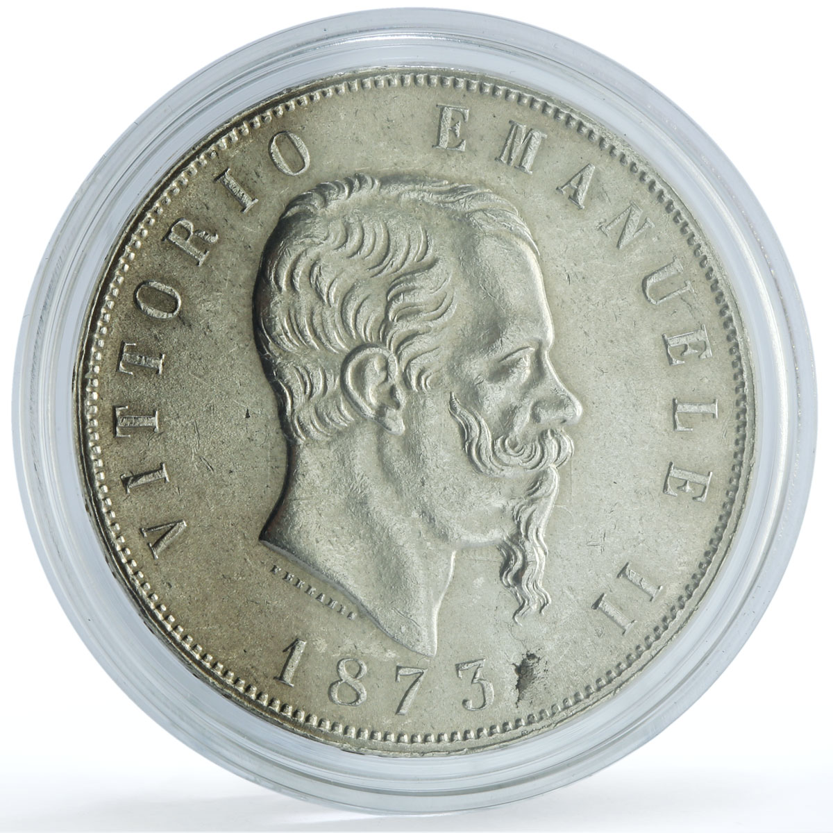 Italy 5 lire Victor Emmanuel II KM-8.3 silver coin 1873 BN