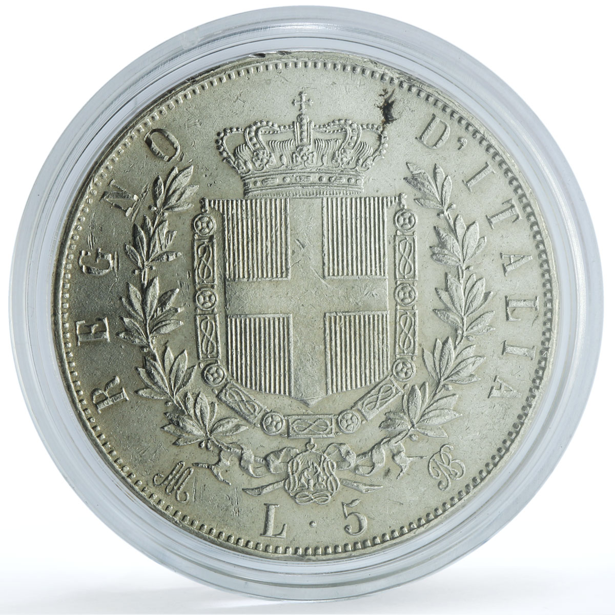 Italy 5 lire Victor Emmanuel II KM-8.3 silver coin 1873 BN