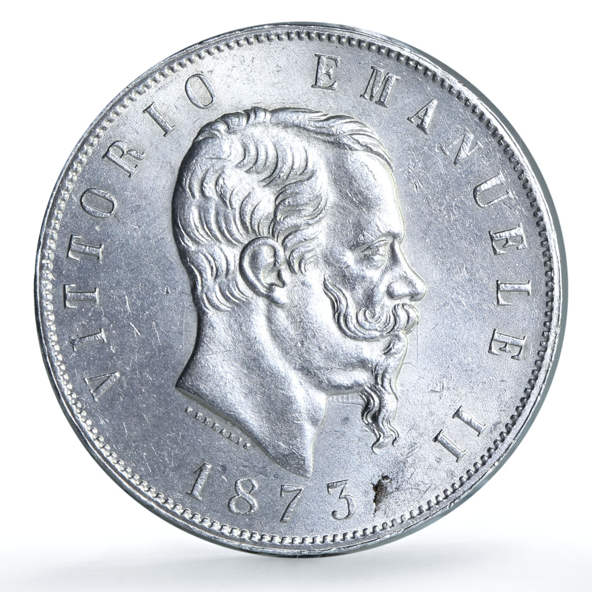 Italy 5 lire Victor Emmanuel II KM-8.3 silver coin 1873 BN