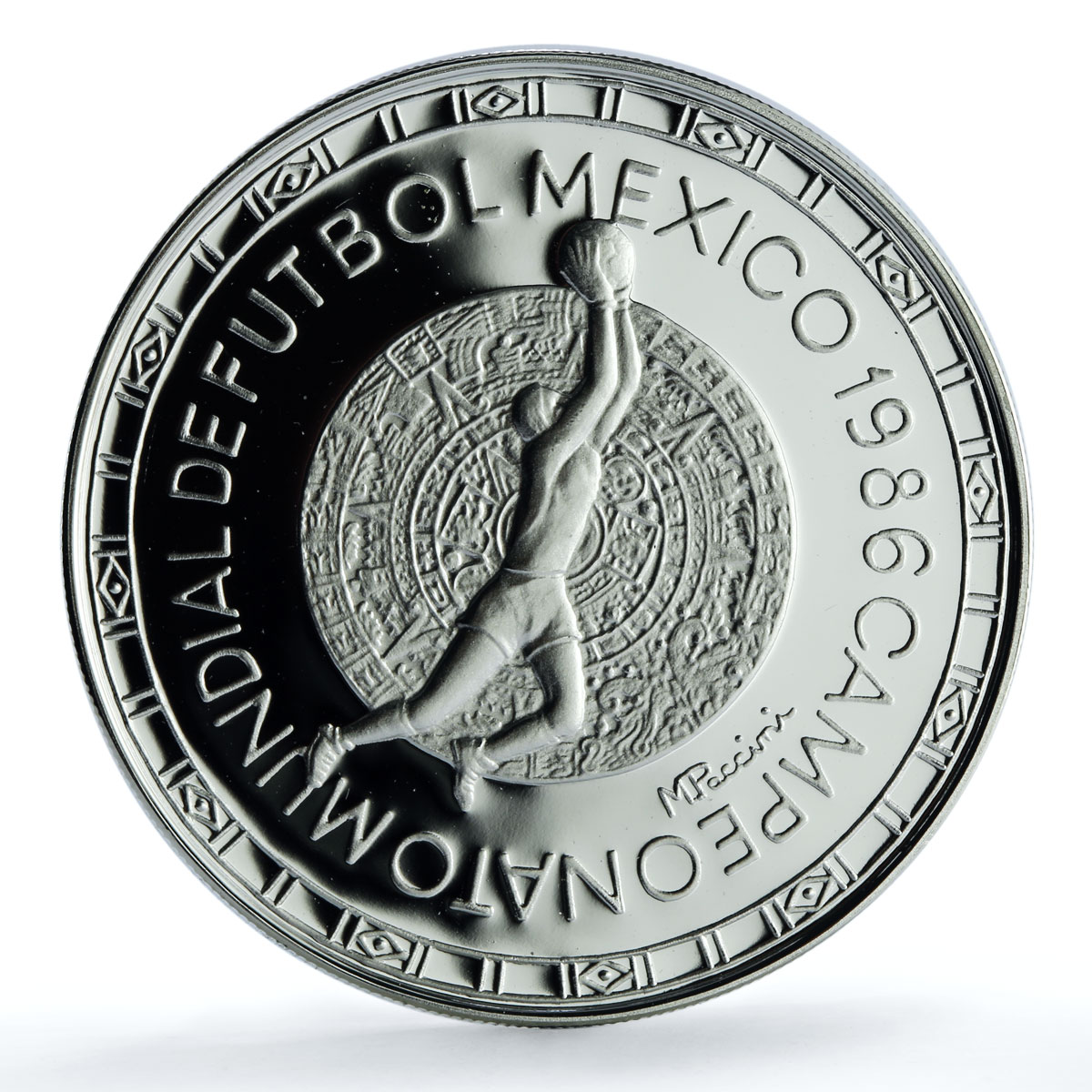 Mexico Football World Cup Champion Goalkeeper Aztec Calendar silver medal 1986
