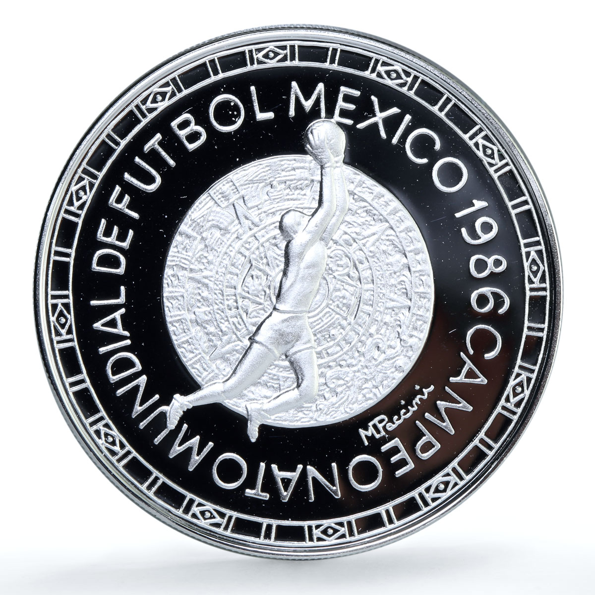 Mexico Football World Cup Champion Goalkeeper Aztec Calendar silver medal 1986