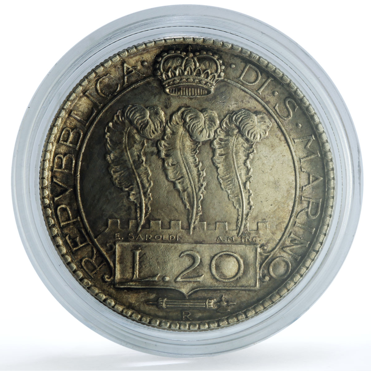 San Marino 20 lire Republic Rome Mint KM-11a silver coin 1937
