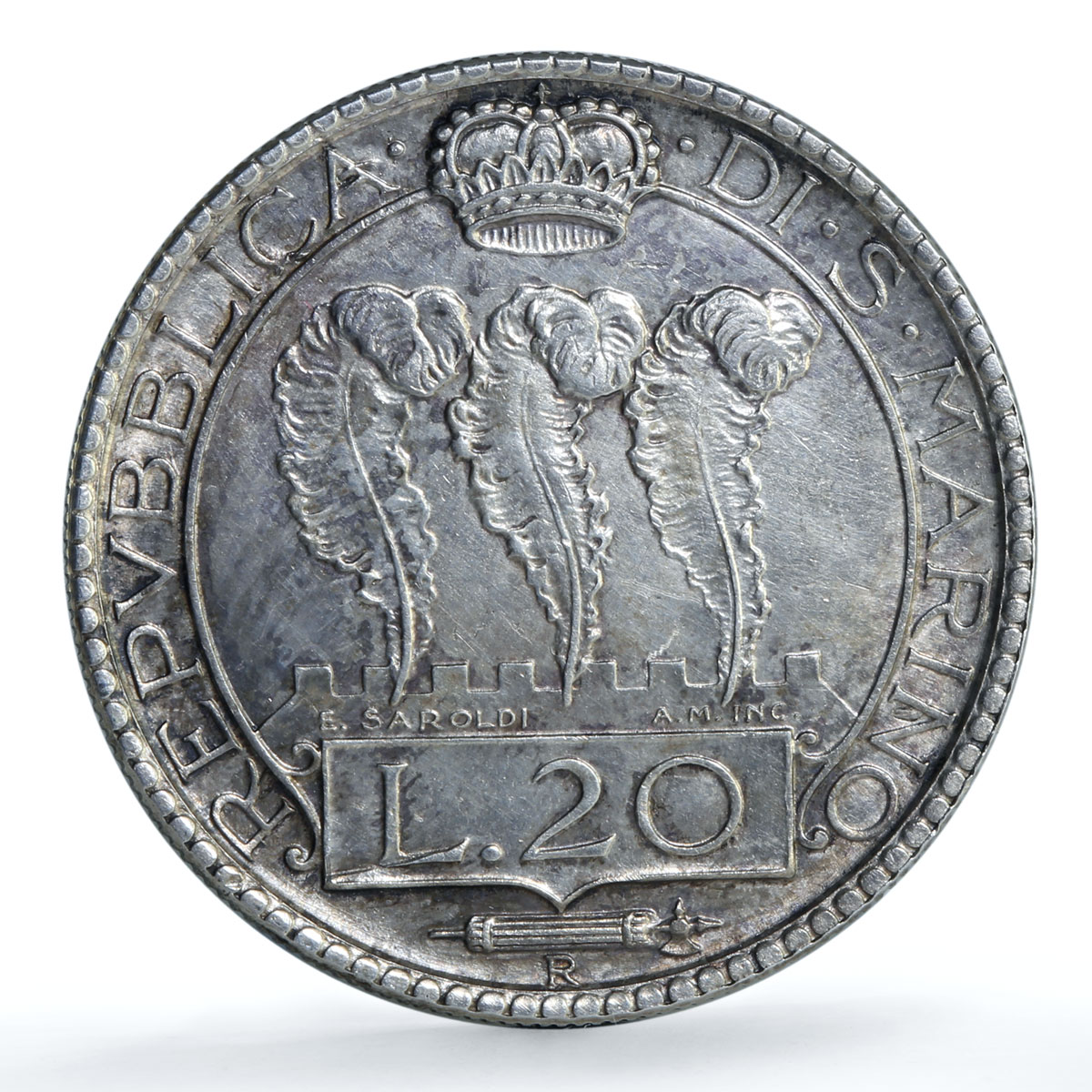 San Marino 20 lire Republic Rome Mint KM-11a silver coin 1937