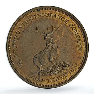 United States Hartford Fire Insurance Company Advertising Token Deer brass 1915