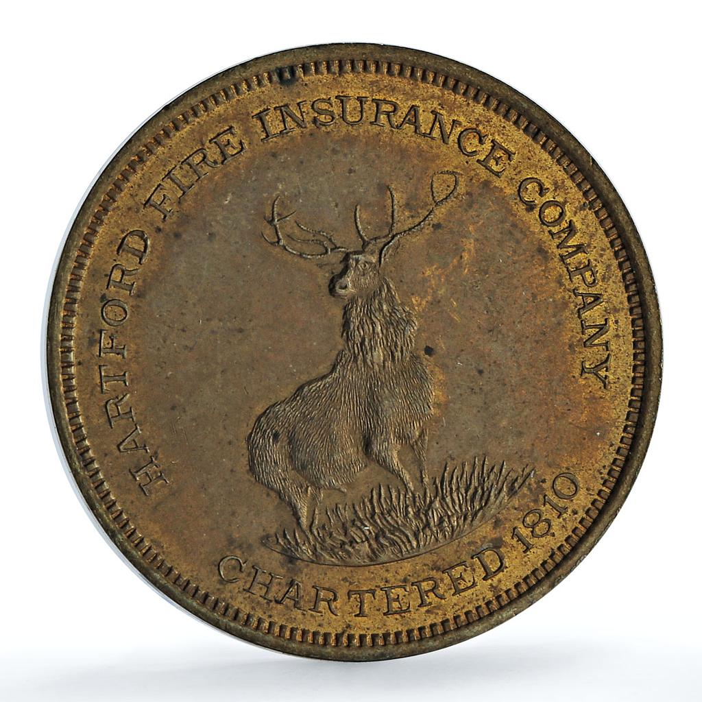 United States Hartford Fire Insurance Company Advertising Token Deer brass 1915 United States Hartford Fire Insurance Company Advertising Token Deer brass 1915