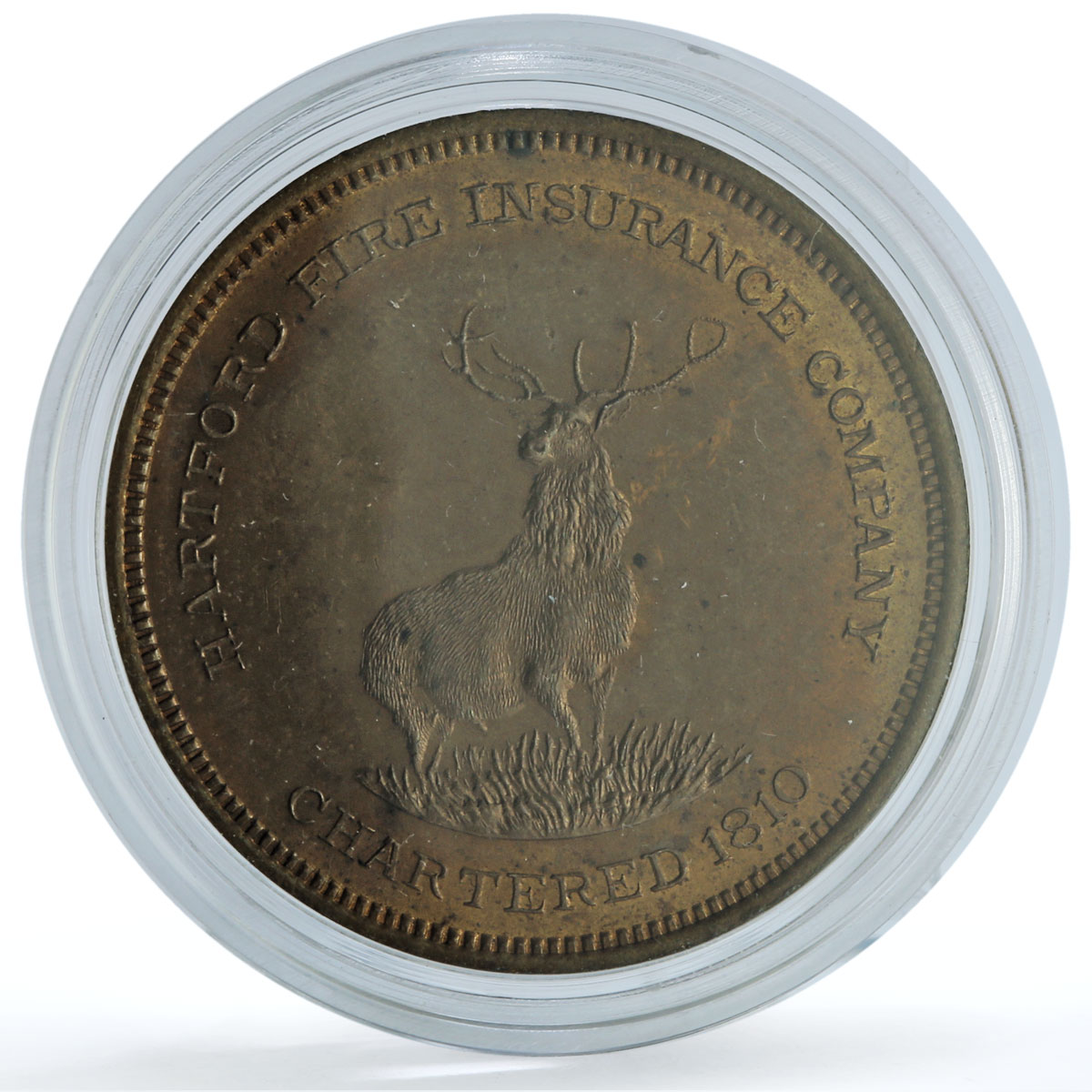 United States Hartford Fire Insurance Company Advertising Token Deer brass 1915 United States Hartford Fire Insurance Company Advertising Token Deer brass 1915