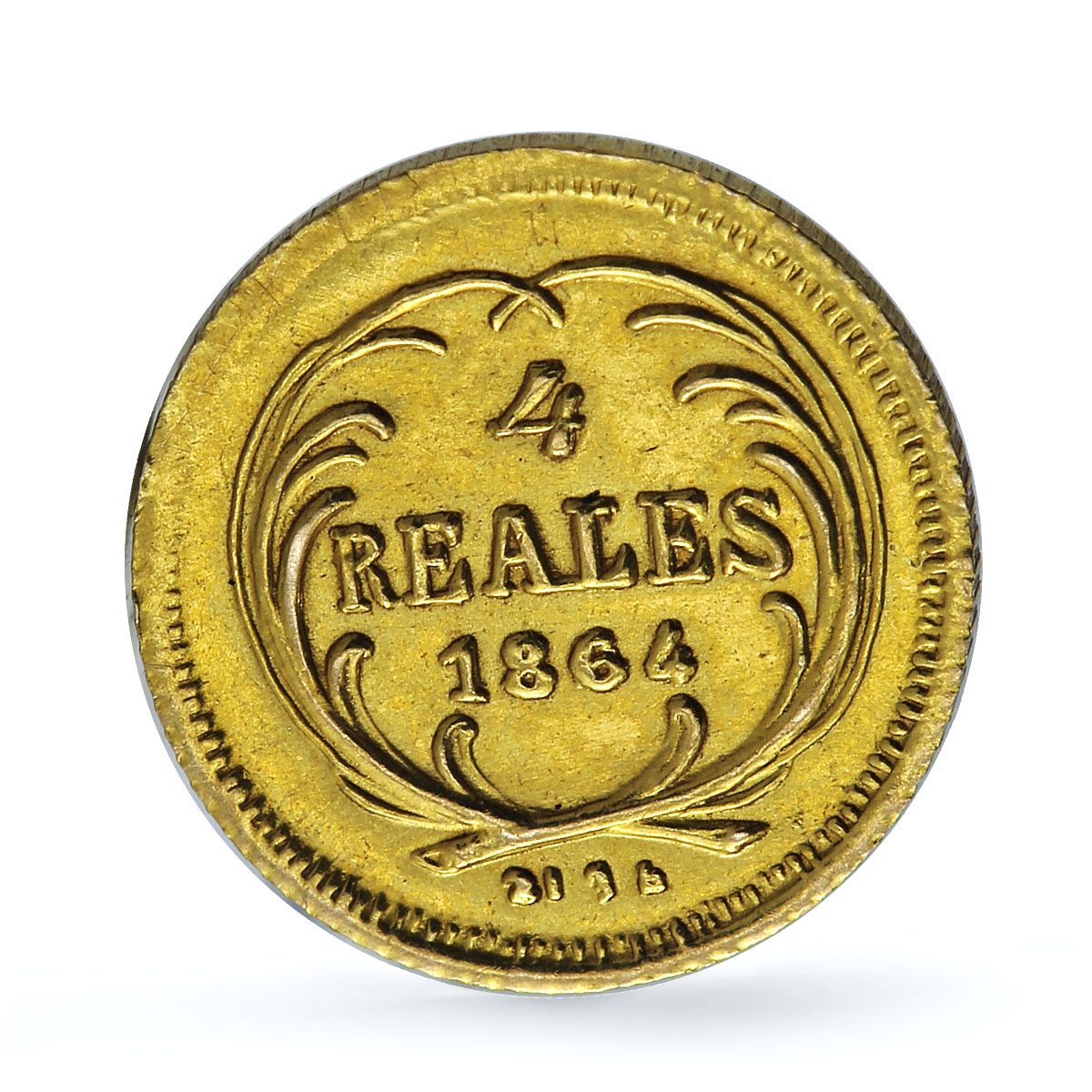 Guatemala 4 reales Rafael Carrera Cuatro KM-135 gold coin 1864 R Guatemala 4 reales Rafael Carrera Cuatro KM-135 gold coin 1864 R