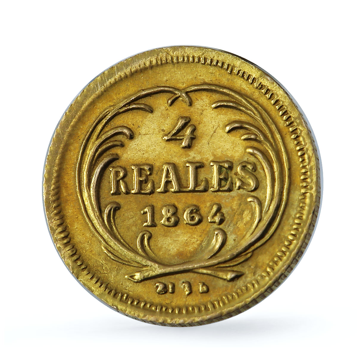 Guatemala 4 reales Rafael Carrera Cuatro KM-135 gold coin 1864 R