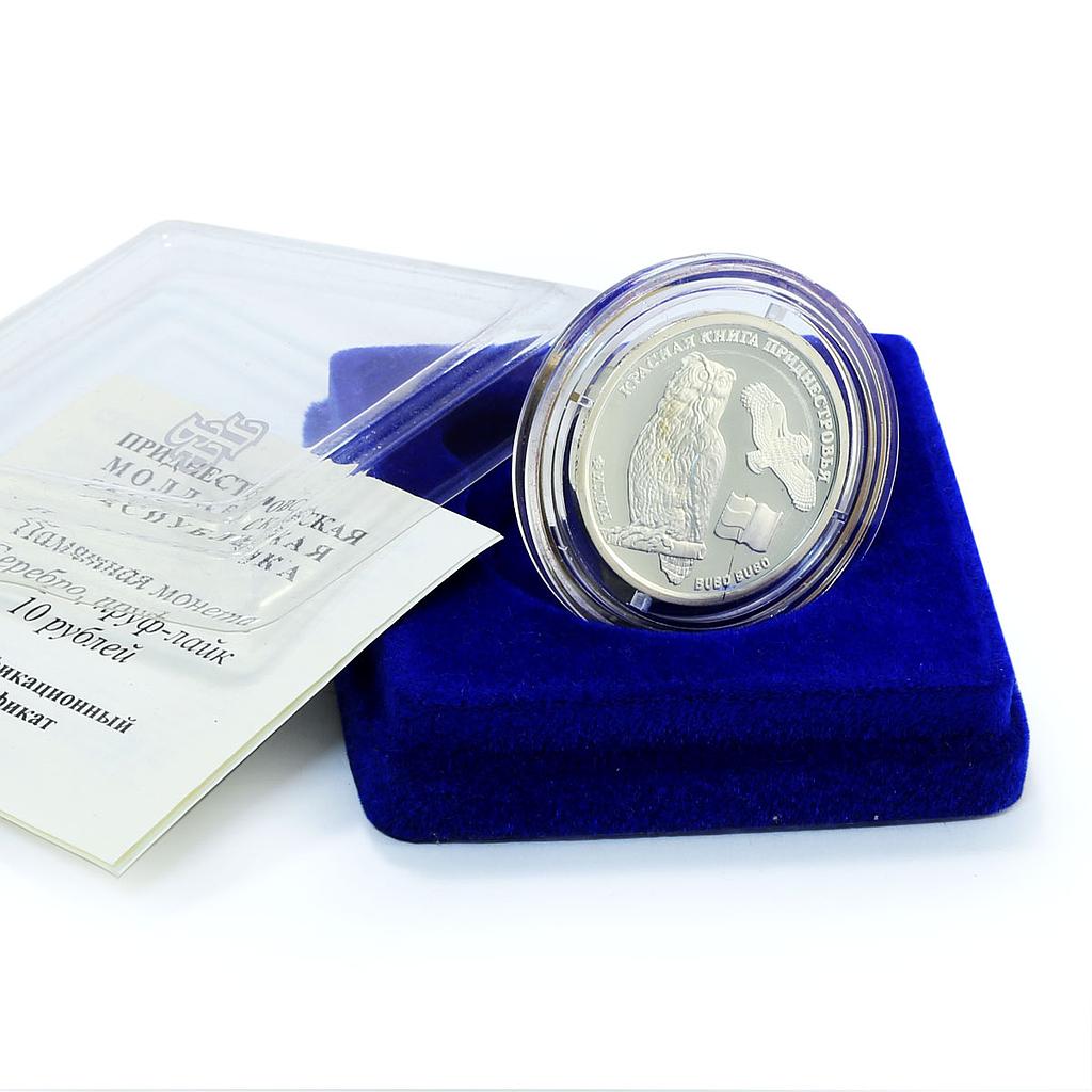 Transnistria 10 roubles Eagle Owl KM-126 Red Book Fauna Bird silver coin 2008 Transnistria 10 roubles Eagle Owl KM-126 Red Book Fauna Bird silver coin 2008