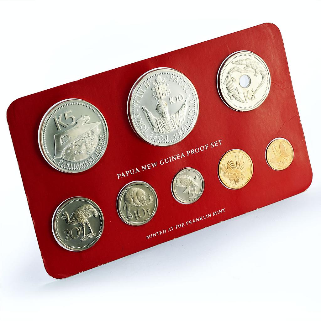 Papua New Guinea Various Set Commemorative Pope John Paul II Visit coins 1984