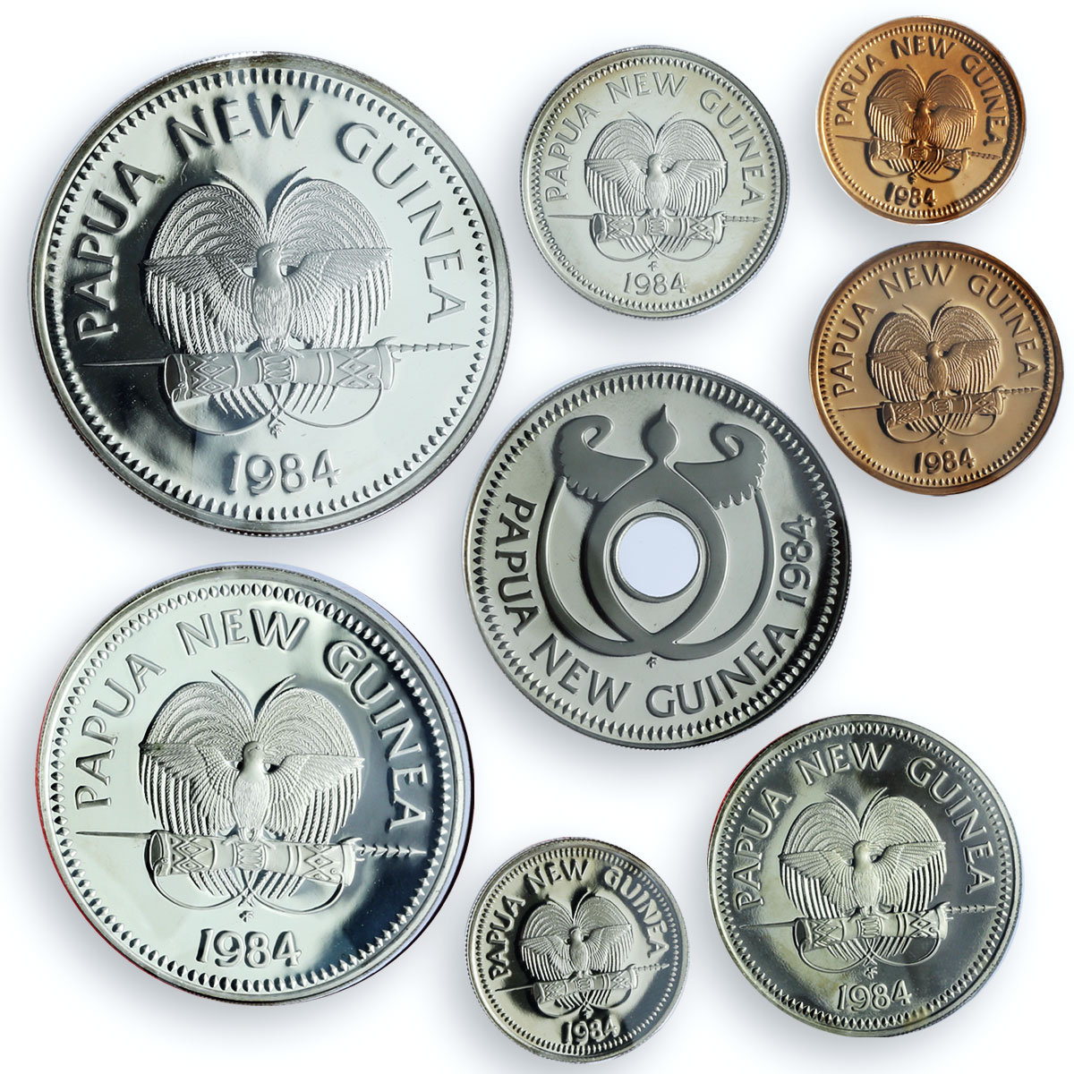 Papua New Guinea Various Set Commemorative Pope John Paul II Visit coins 1984