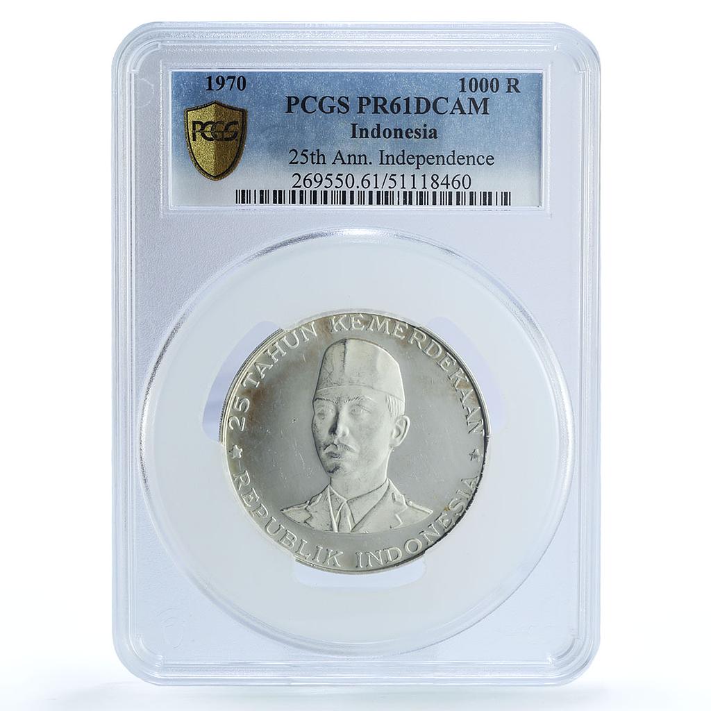 Indonesia 1000 rupiah General Sudirman Independence PR61 PCGS silver coin 1970 Indonesia 1000 rupiah General Sudirman Independence PR61 PCGS silver coin 1970